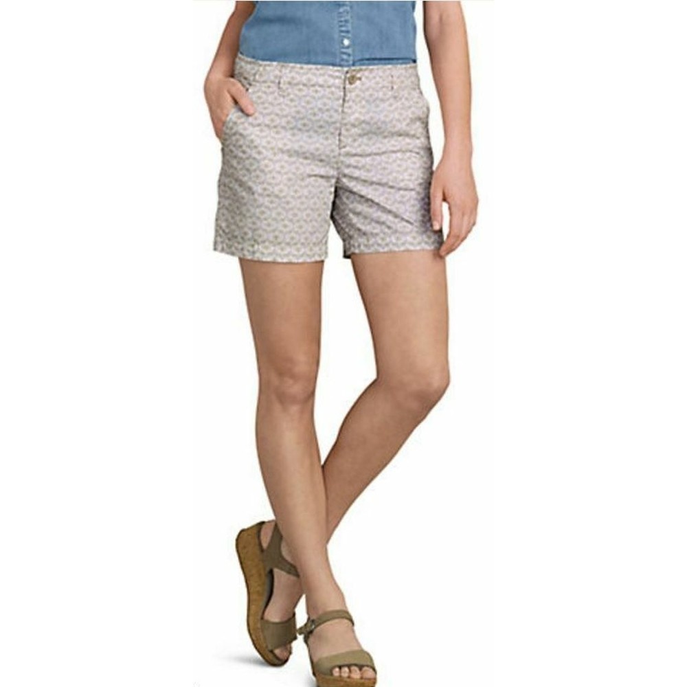 Eddie Bauer Shorts Women's 14 Slightly Curvy Poplin 5" Beige White MSRP $55  NEW